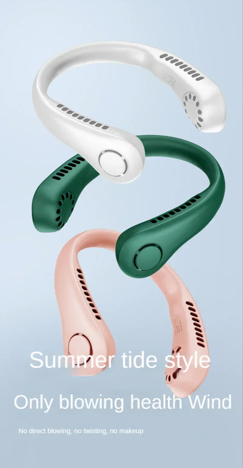 Portable mini home summer air-cooled neck hanging fan for outdoor sports, running, travel without blades, wearable USB neck stra