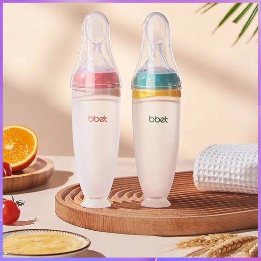 BBET Squeezing Feeding Bottle Silicone Newborn Baby Training Rice Spoon Infant Cerea Food Supplement Feeder Safe Tableware