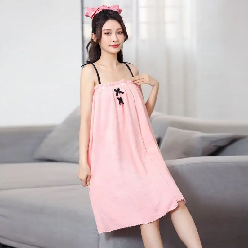 Women Bath Towel Absorbent Wearable Mircofiber Bathrobe Swimming Beach Blanket Sauna Shower Towel Suspenders Nightdress Dress