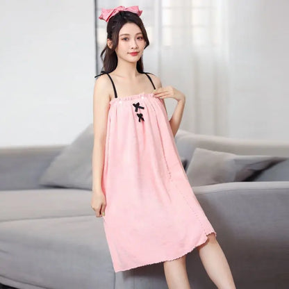 Women Bath Towel Absorbent Wearable Mircofiber Bathrobe Swimming Beach Blanket Sauna Shower Towel Suspenders Nightdress Dress