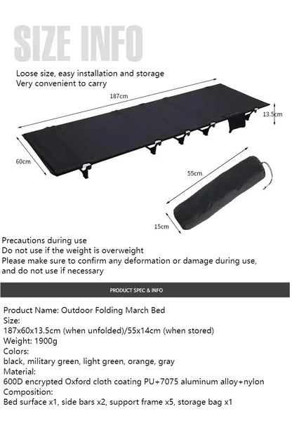 Outdoor Lightweight Folding Bed Portable Camping Bed Simple Military Bed Accompanying Lunch Bed Camping Simple Leisure Bed