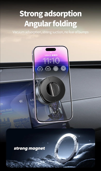 Magnetic Car Mount, Foldable, Strong Suction, Suitable for Phones, iPhone 16, 15, 12, 13, 14, Live Streaming