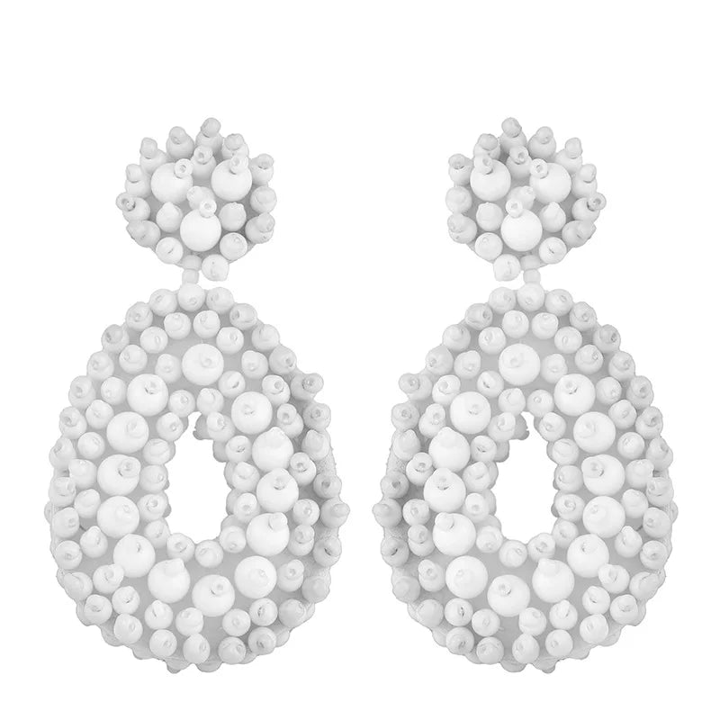 Bohemian Black Beaded Earrings Handmade Beads Drop Dangle Earrings For Women Statement Earrings Big Jewelry Brincos Accessories