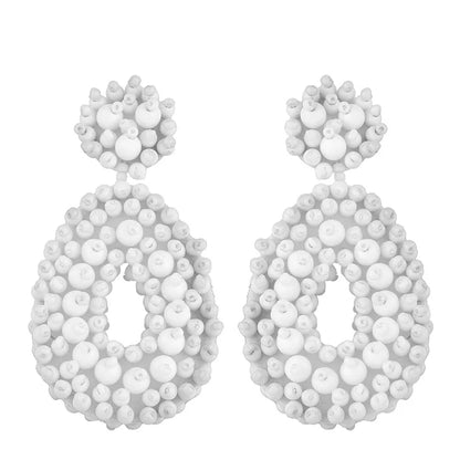 Bohemian Black Beaded Earrings Handmade Beads Drop Dangle Earrings For Women Statement Earrings Big Jewelry Brincos Accessories