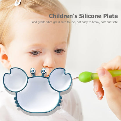 Baby Bowls Plates Spoons Silicone Suction Feeding Food Tableware BPA Free Non-Slip Baby Dishes Crab Food Feeding Bowl for Kids