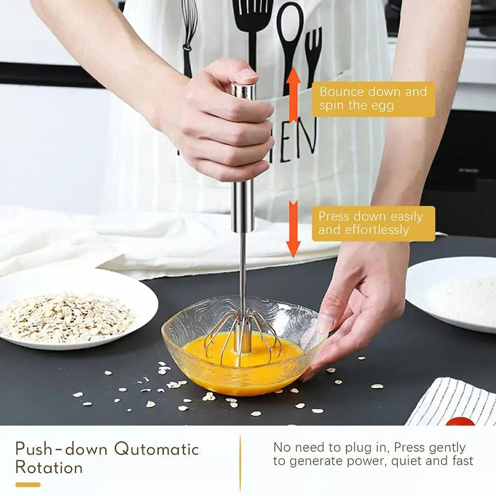 Egg Beater Semi Automatic Mixer Manual Self Turning Steel Easy Whisk Hand Blender Egg Cream Stirring Baking Cooking
