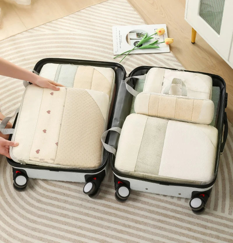 5-Piece Mesh Compression Packing Cubes Set Travel Storage Bag Large Capacity Waterproof Luggage Clothing Underwear Storage Bag