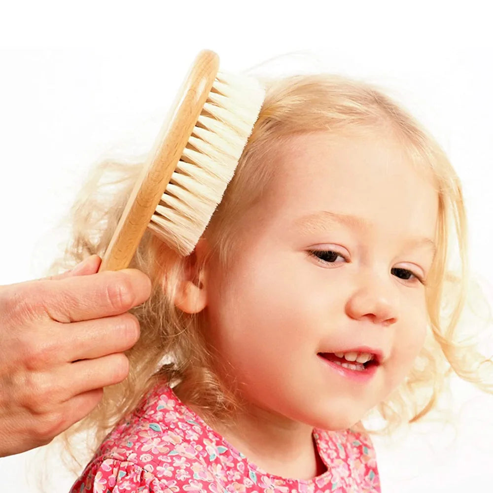 Baby Hair Brush With Wooden Handle And Super Soft Pure Natural Wool Bristles For Newborns & Toddlers Infant Comb Head Massager
