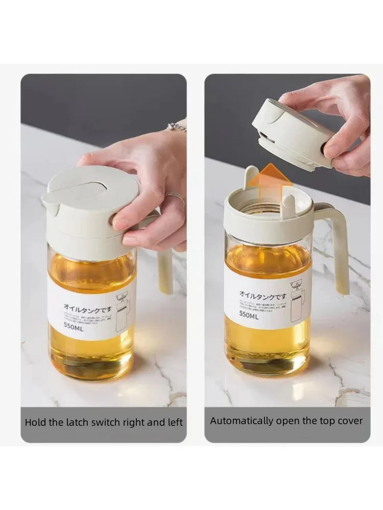 550ml Glass Automatic Opening and Closing Gravity Jug Household Kitchen Leak-proof Oil Jug Soy Sauce Vinegar Seasoning Flask