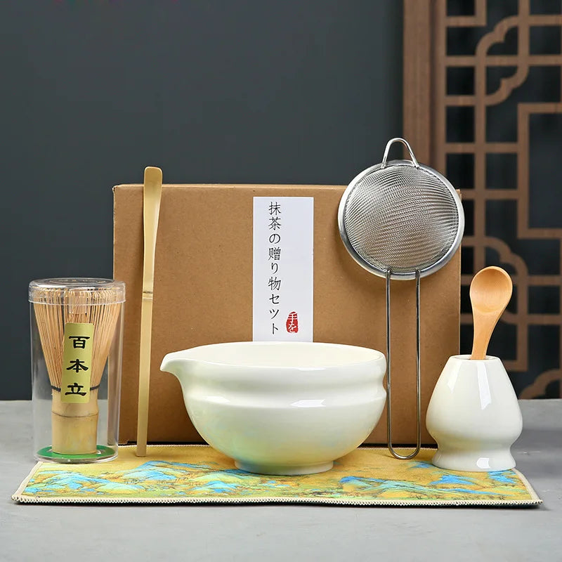 Matcha Set Kit Japanese Ceremony Green/Pink/White With Bamboo Spoon/Scoop, Whisk Holder, Matcha Bowl Matcha Gift Set