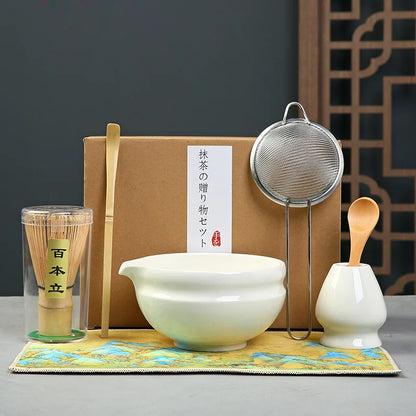Matcha Set Kit Japanese Ceremony Green/Pink/White With Bamboo Spoon/Scoop, Whisk Holder, Matcha Bowl Matcha Gift Set