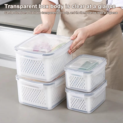 1pcs Refrigerator Storage Box Fridge Organizer Fresh Vegetable Fruit Drain Basket Storage Container Pantry Kitchen Organizer