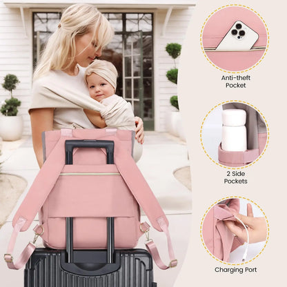 15.6 Inch Diaper Bag Tote with Insulated Pocket Baby Bag for Girl Boy with Changing Pad Large Baby Diaper Bag with Pacifier Case
