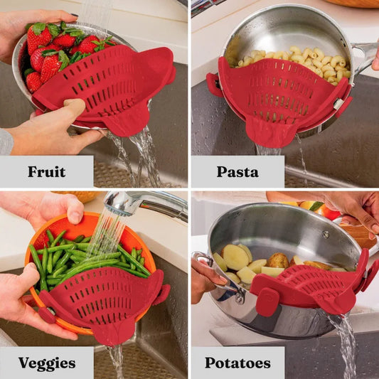 1pc Adjustable Silicone Clip-On Strainer for Pots, Pans, and Bowls - Handheld Drainer for Noodles, Pasta
