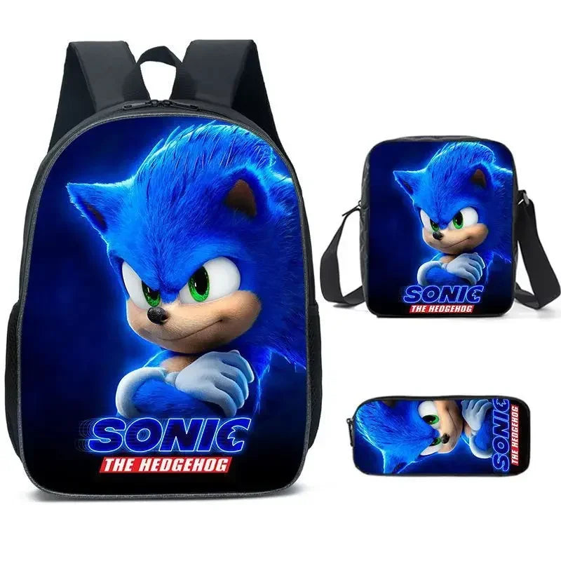 HOT 3PC-SET Sonic Backpack Primary and Secondary School School Bags  Anime Cartoon School Bags Best Gifts for Kids Mochila