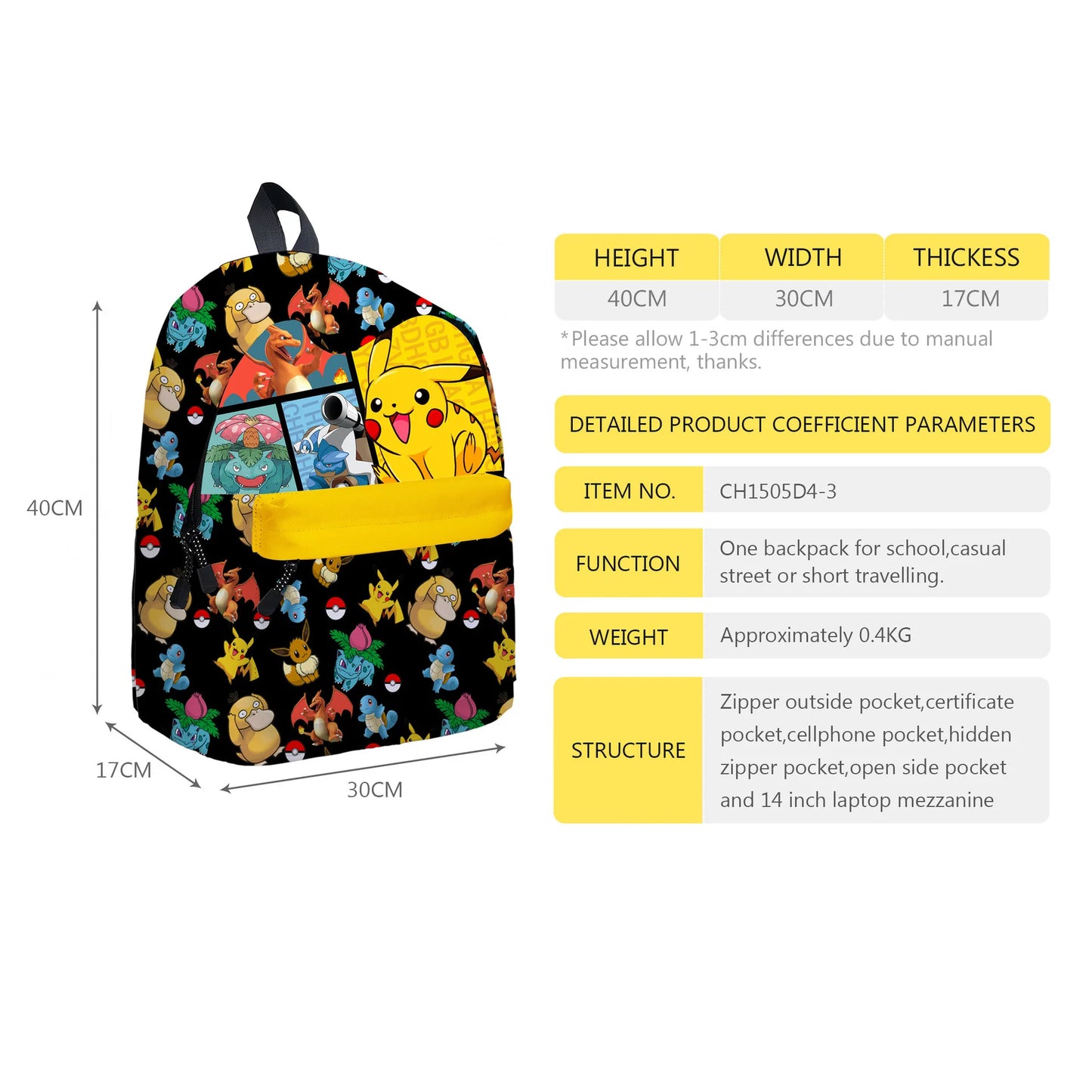 Pokemon Pikachu School Bags Backpacks Anime Kids Bags Kawaii Big Capacity Travel Bag Teenagers Schoolbag Girls Boys Rucksacks