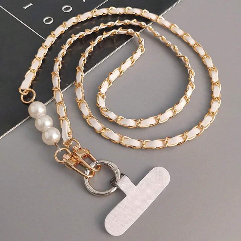 Mobile Phone Lanyard Women's Long Neck and Shoulder Strap Phone Case Universal Lanyard Long Crossbody Pearl Pickup Chain