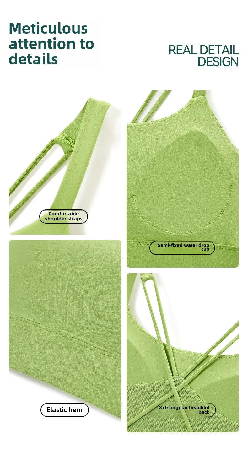 Sports Bra for Women, Shockproof Fixed Cup, Sexy and Beautiful Back, Breathable Fitness Bra with Chest Cushion