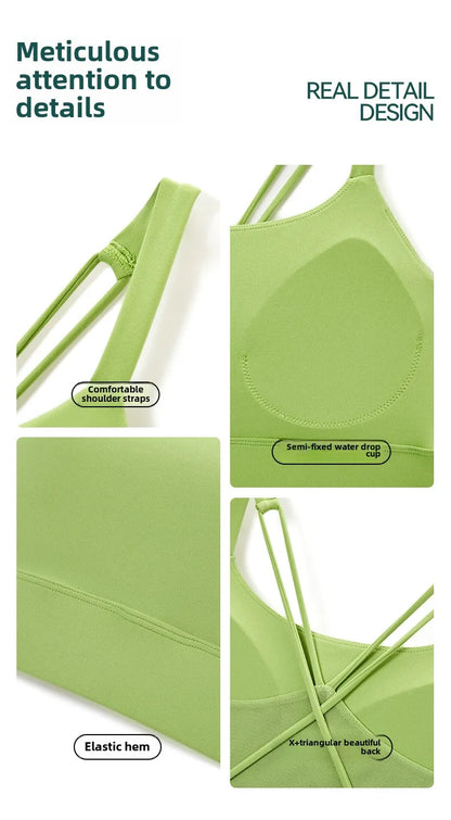 Sports Bra for Women, Shockproof Fixed Cup, Sexy and Beautiful Back, Breathable Fitness Bra with Chest Cushion