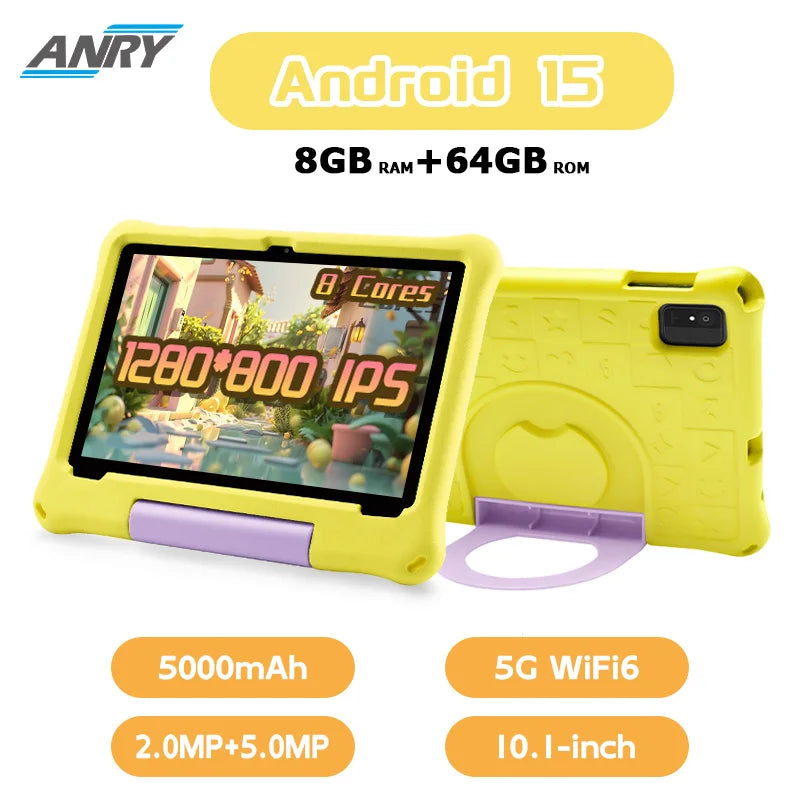 10.1 inch Android 15 Kids Tablet 8GB(4+4 Expand) RAM 64GB ROM 5000Mah Octa-core Children Learning Educational Children's Tablets