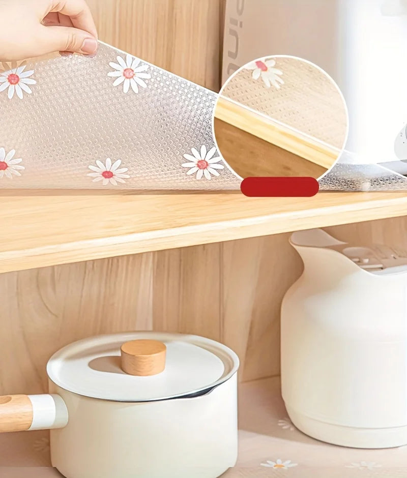 1 Roll Daisy Shelf Liner Kitchen Cabinet Pad Paper Non-Slip Refrigerator Liner Waterproof Fridge Pad Cupboard Mat Drawer Liner