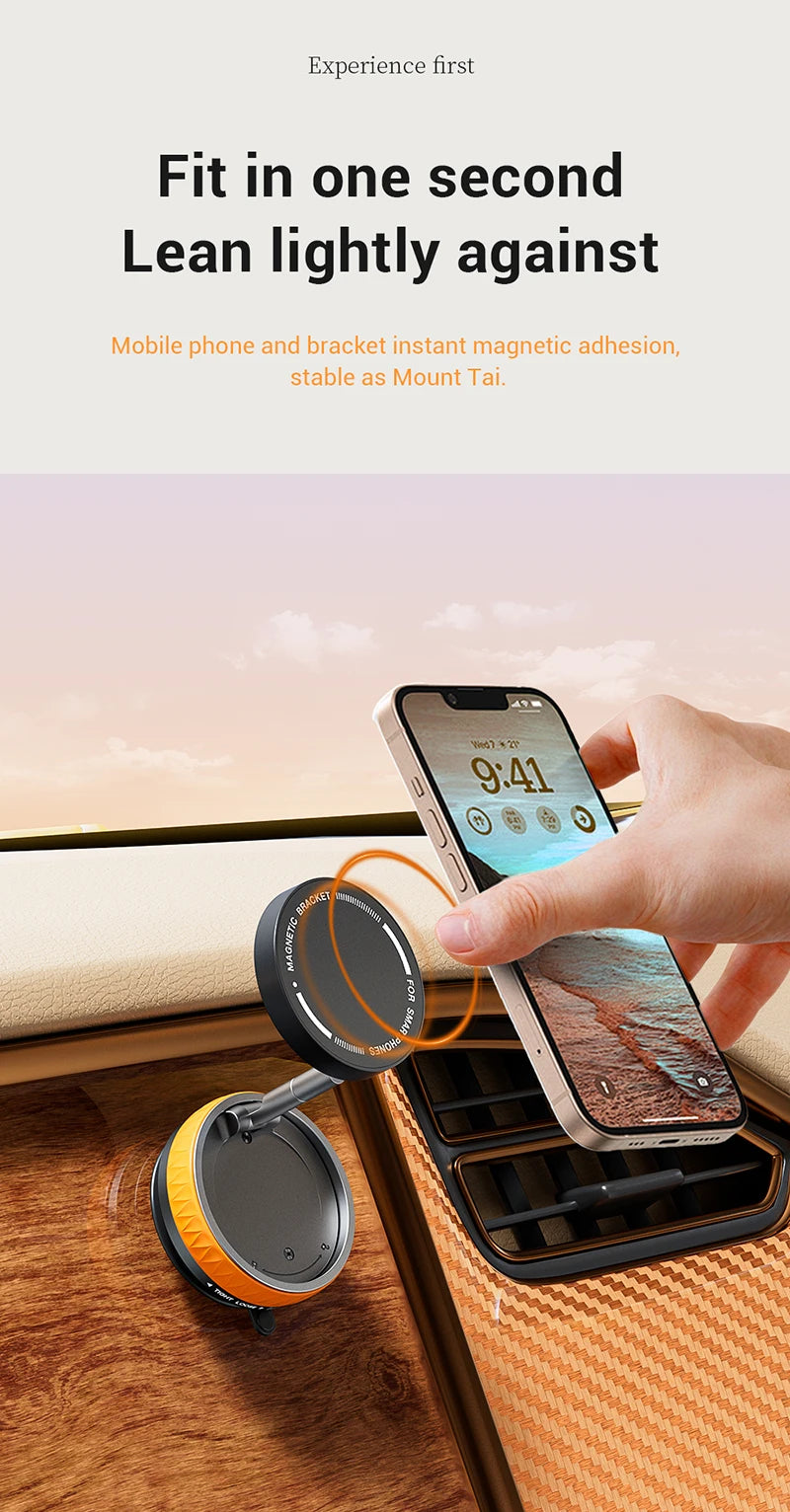 Vacuum Suction Magnetic Car Mount Strong Suction Stand Phone Holder Foldable Design 360° Rotation Adjustable Car Phone Bracket
