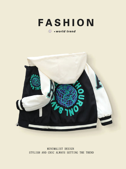 Color - Blocked Hooded Baseball Coats for Boys (3 - 10 Y) in Trendy Spring - Autumn Style