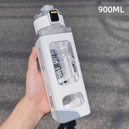1 Piece White 900ml Sports Water Bottle Portable Sippy Cup Suitable For Outdoor Sports Carrying Handheld Square Plastic Cup
