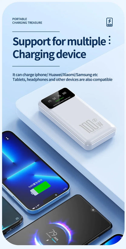 2025 NEW Power Bank 50000mAh High Capacity 100W Fast Charging Portable Charger External Battery Pack Powerbank for IPhone Huawei