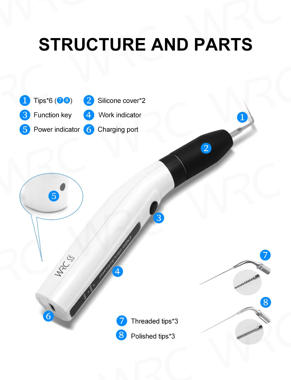 LED Dental Wireless Ultrasonic Activator Endo Ultra Activator Ultrasonic Washing Tooth with 6 Tips Dentistry Tools