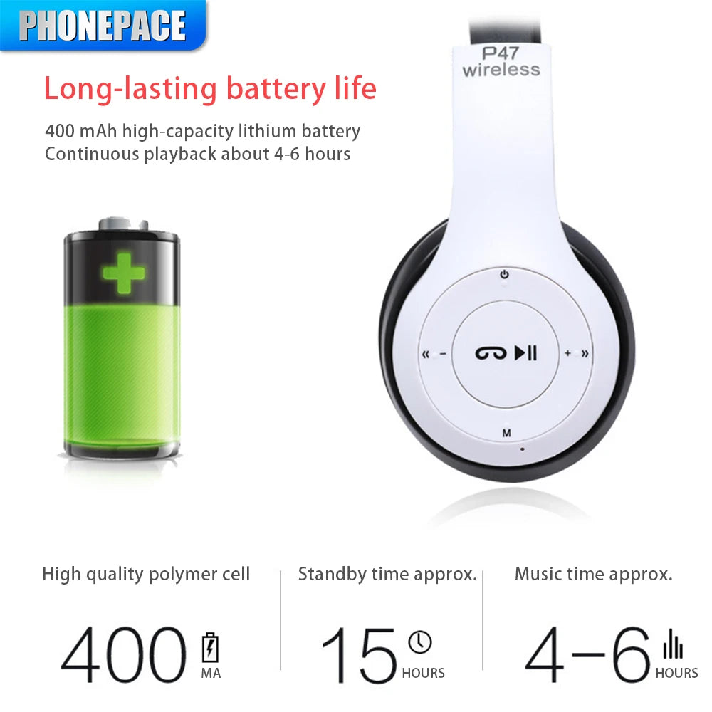 Stereo P47 Headset 5.0 Bluetooth Headset Folding Series Wireless Sports Game Headset for iPhone XiaoMi