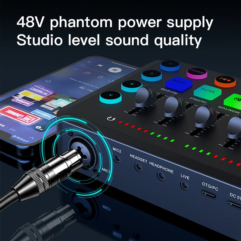Likheung F11 Live Sound Card Streaming 5-Channel Mixer Sound Card Audio Mixer Professional Studio for Game Voice Podcast Live