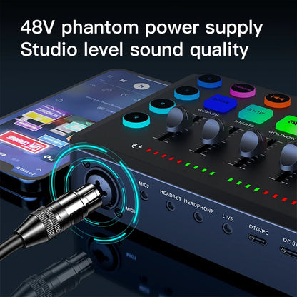 Likheung F11 Live Sound Card Streaming 5-Channel Mixer Sound Card Audio Mixer Professional Studio for Game Voice Podcast Live