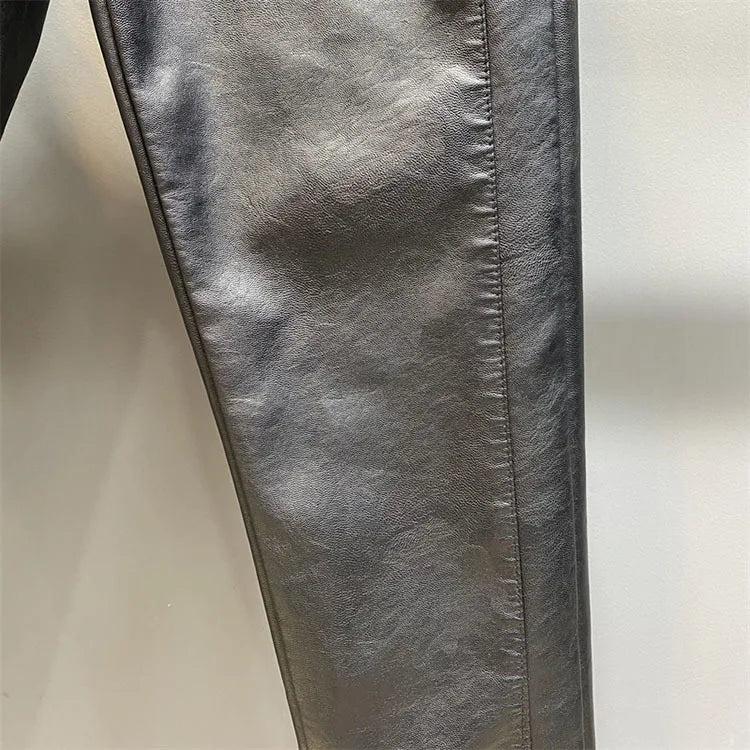 Palazzo Pants Women's Pants Imitation Leather Trousers 2023 New Autumn And Winter Pu Pencil High Faux pants