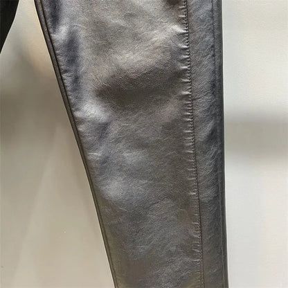 Palazzo Pants Women's Pants Imitation Leather Trousers 2023 New Autumn And Winter Pu Pencil High Faux pants