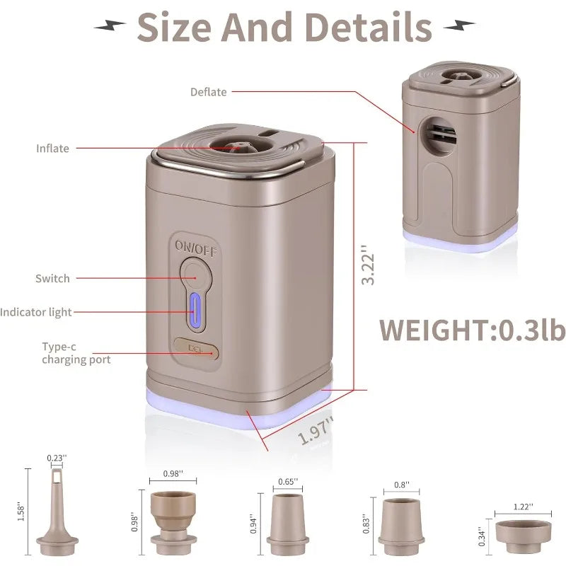 Electric Air Pump for Inflatables Portable Mini Vacuum Pump Blow Up Pool Raft Bed Boat Toys, Vacuum Bags Yoga Exercise Ball