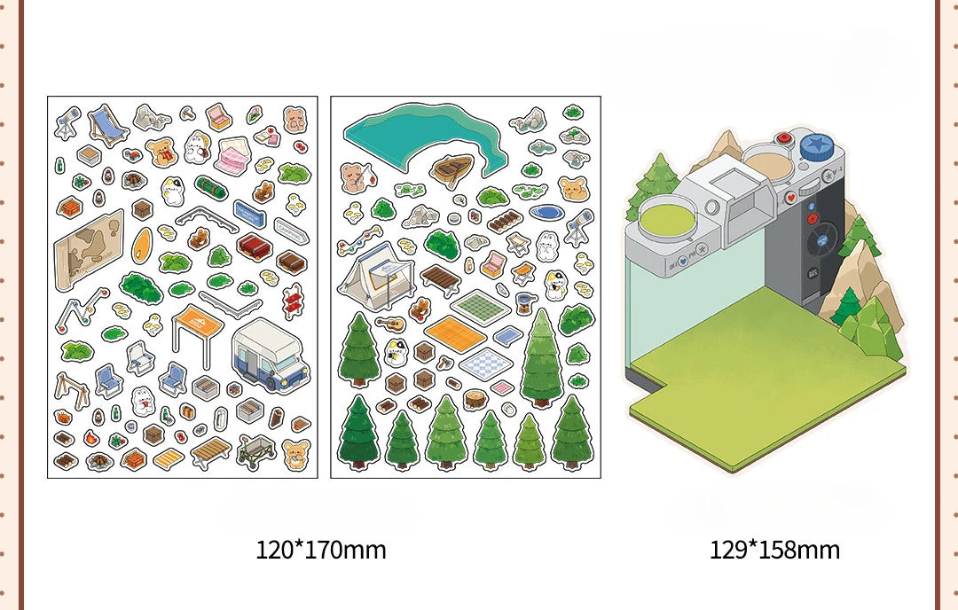 Creative Design Outdoor Scene Sticker for Student Cute Cartoon DIY Decor Landscaping Sticker Scrapbook Journal Student Sticker