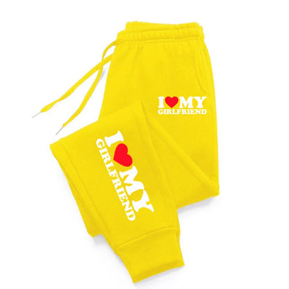 I Love My Girlfriend Patterns Joggers Drawstring Pocket Running Pants Sport Fashion Joggers Unisex Fashion Trousers