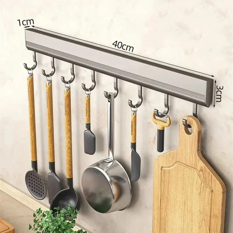 Wall Mounted Hooks Rack Punch Free Kitchen Utensils Storage Row Hook Holder Bathroom Towel Robe Coat Hangers Multi-Purpose Hooks