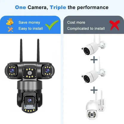 CCTV 3 Lens Video Surveillance Camera Wifi Network Camera 4G SIM Card Wireless 360 Monitor Outdoor Waterproof Security Cameras