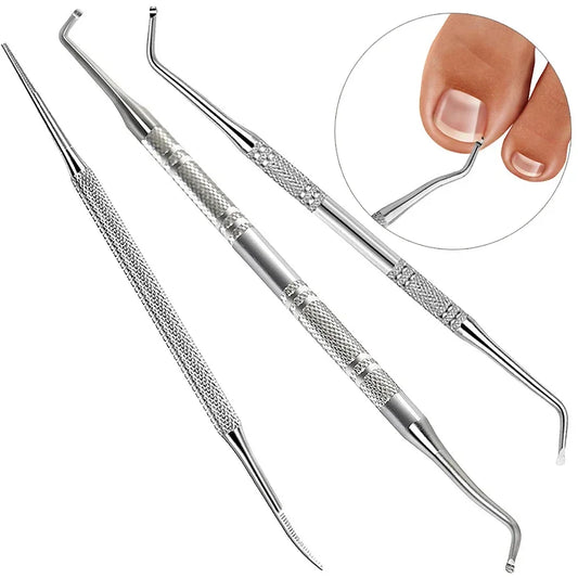 3Pcs Ingrown Toenail Correction Tool Set, Stainless Steel Double-Ended Nail Files, Paronychia Care, Foot Cleaning Tools