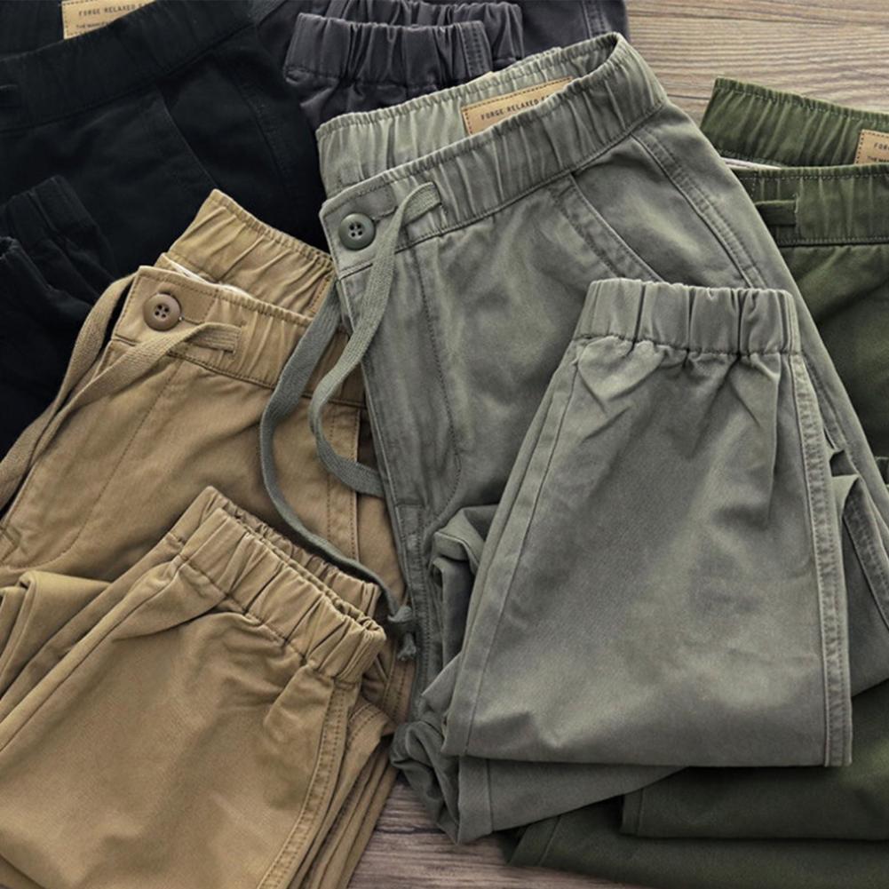 Cargo Pants Trousers for Men 2022 Casual Multi Pockets Stretchy Cuffs Thin Drawstring Elastic Waist Men Fitness Pants