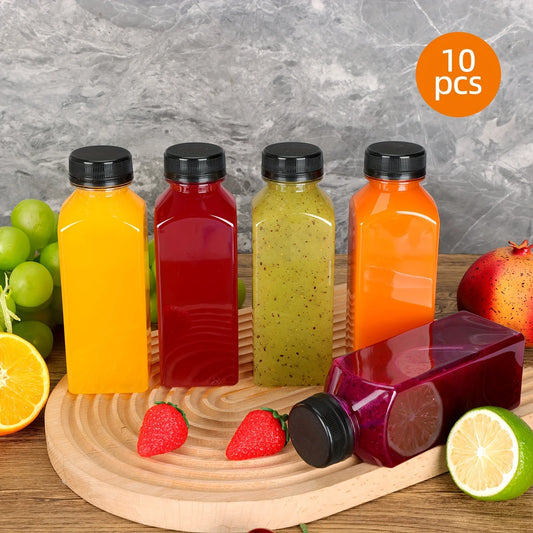 10pcsPlastic Juice Bottles Long-Lasting, Spill-Proof, Milk, and More - Easy Cleaning and Refilling Clear Water Bottle Portable ﻿