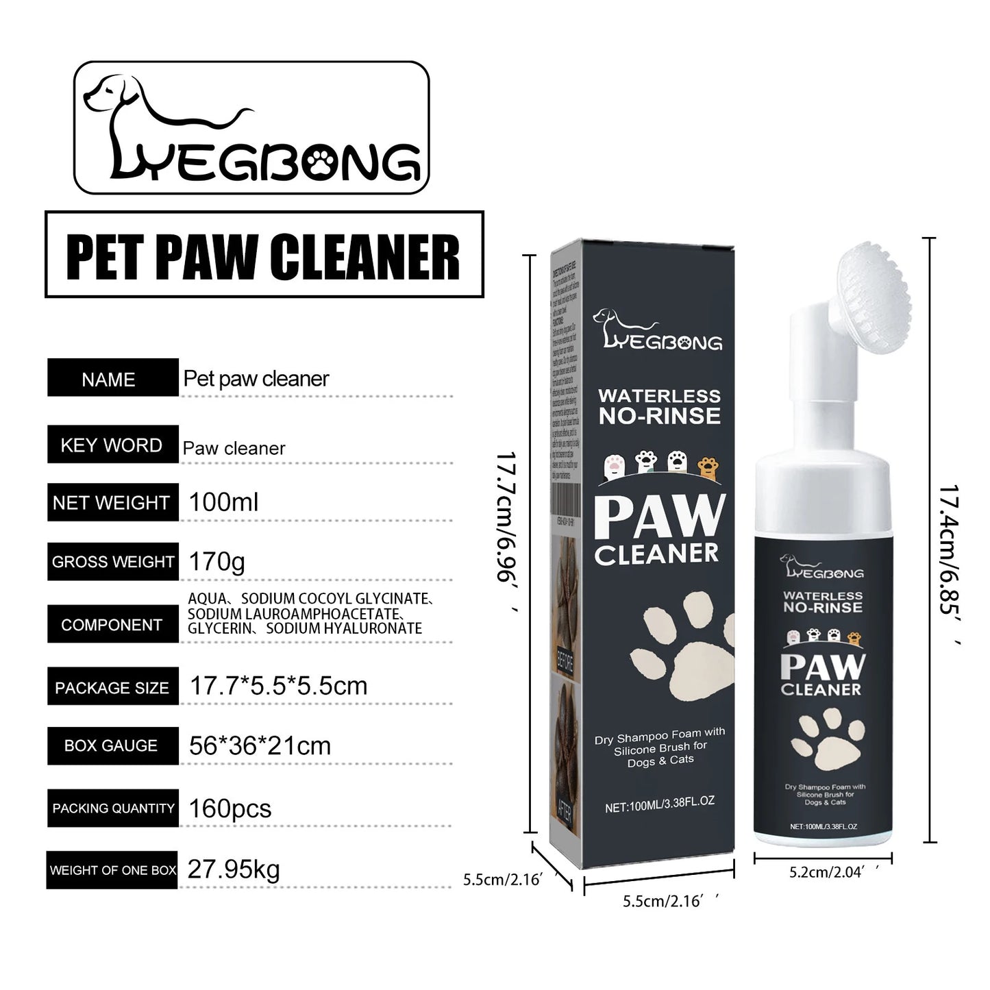 Pet Paw Cleaner Foam for Dogs and Cats 100ml Natural No Rinse Gentle Formula Dirt Mud Removal Gentle on Paws Travel Friendly