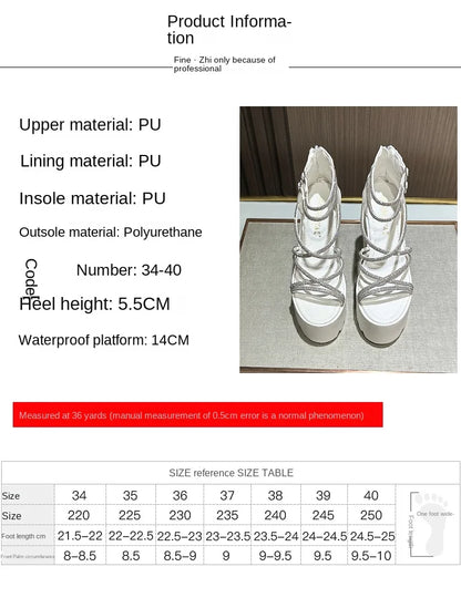 Car Model Catwalk Banquet Performance Women's Shoes 16 Cm Waterproof Pole Dance Crystal 15CM High Heel Chunky Sandals