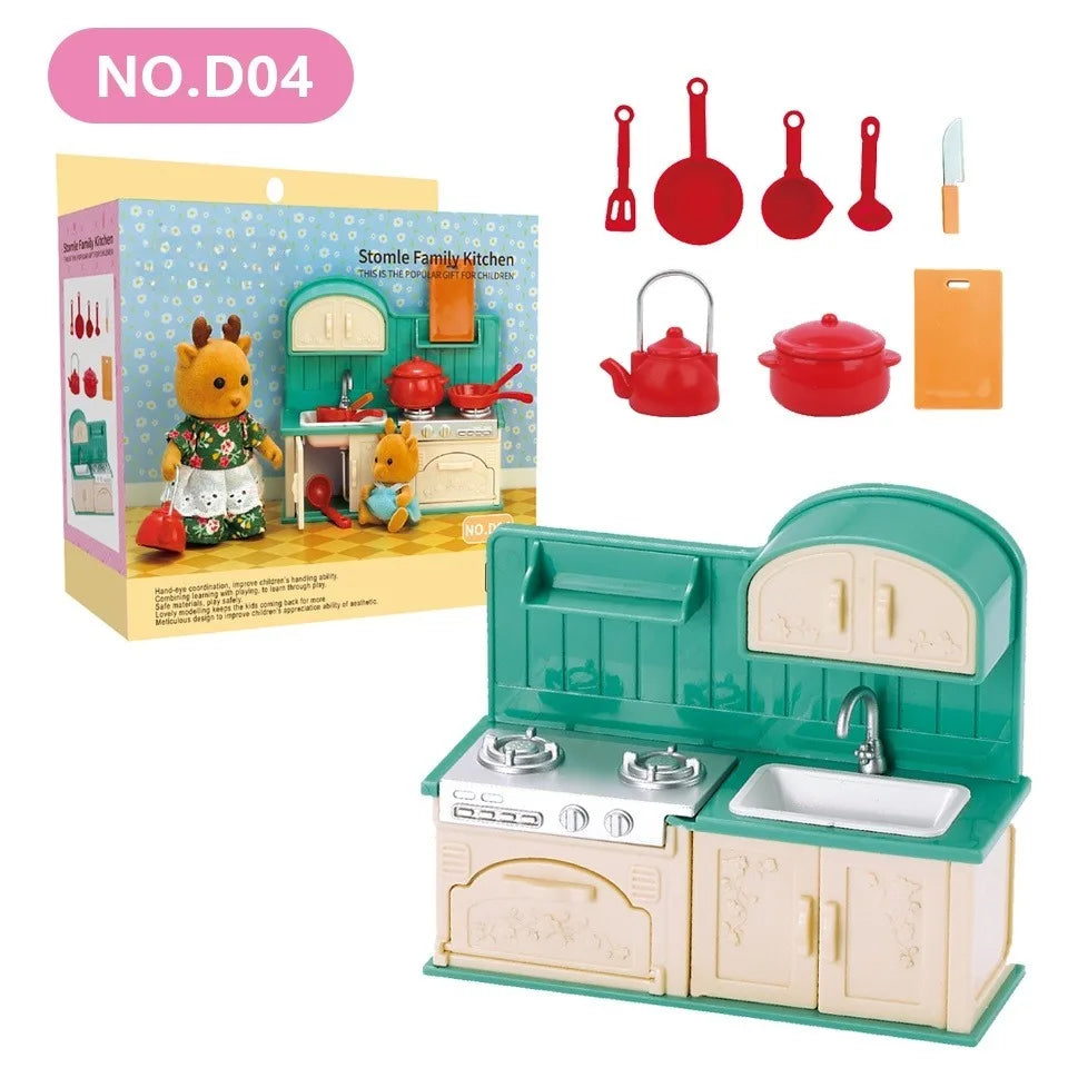 Dollhouse Furniture Set Doll house Bathroom/Kitchen/Fridge/Washing Machine Laundry Kids Doll House Miniature Pretend Play Toys