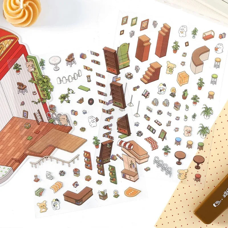 Creative Design Outdoor Scene Sticker for Student Cute Cartoon DIY Decor Landscaping Sticker Scrapbook Journal Student Sticker