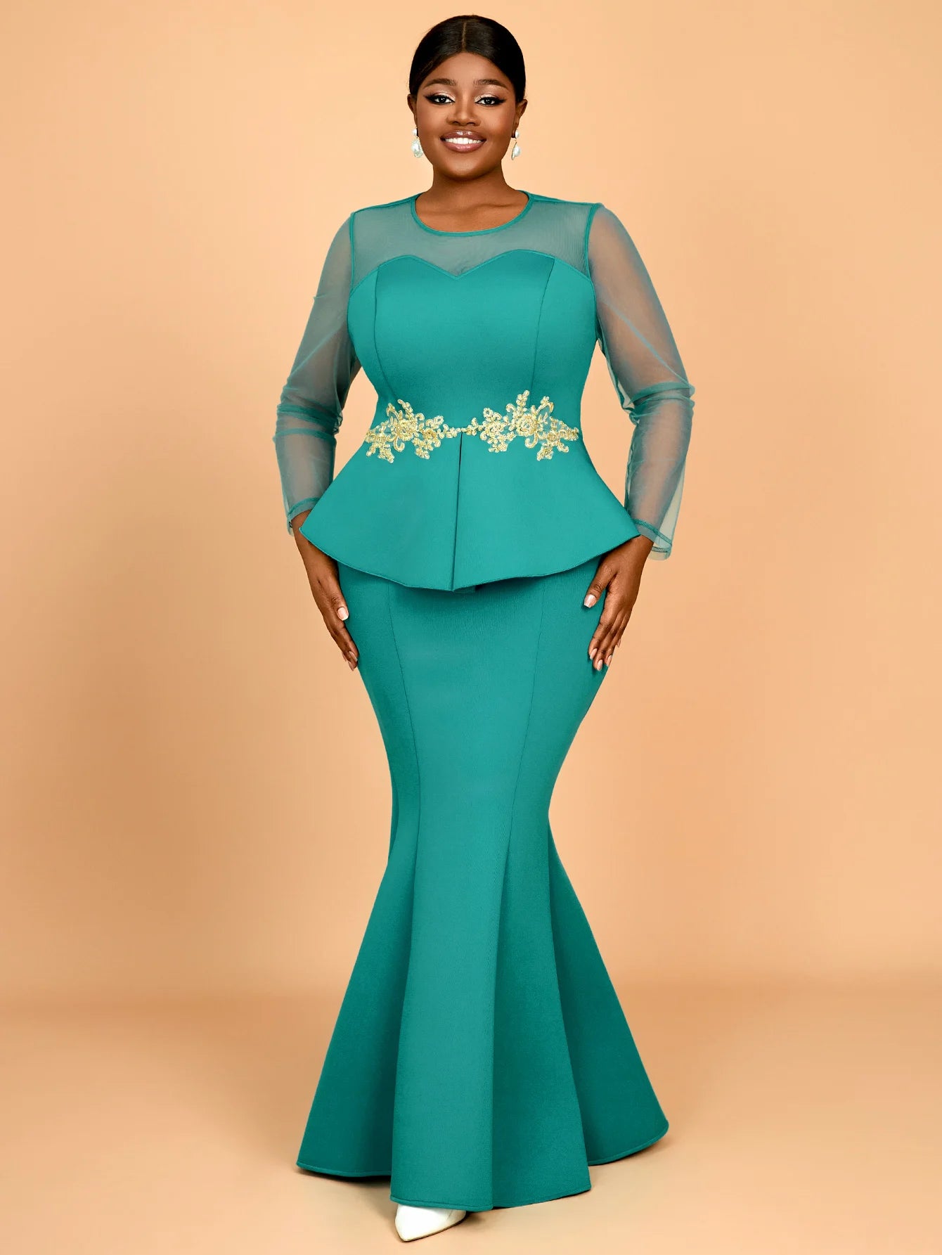 Maxi Dresses To Wear To A Wedding Green Applique Mermaid