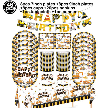 Construction Party Disposable Tableware Plates Cups Napkins Tablecloth Construction Truck Party Decor Excavator Party Favors