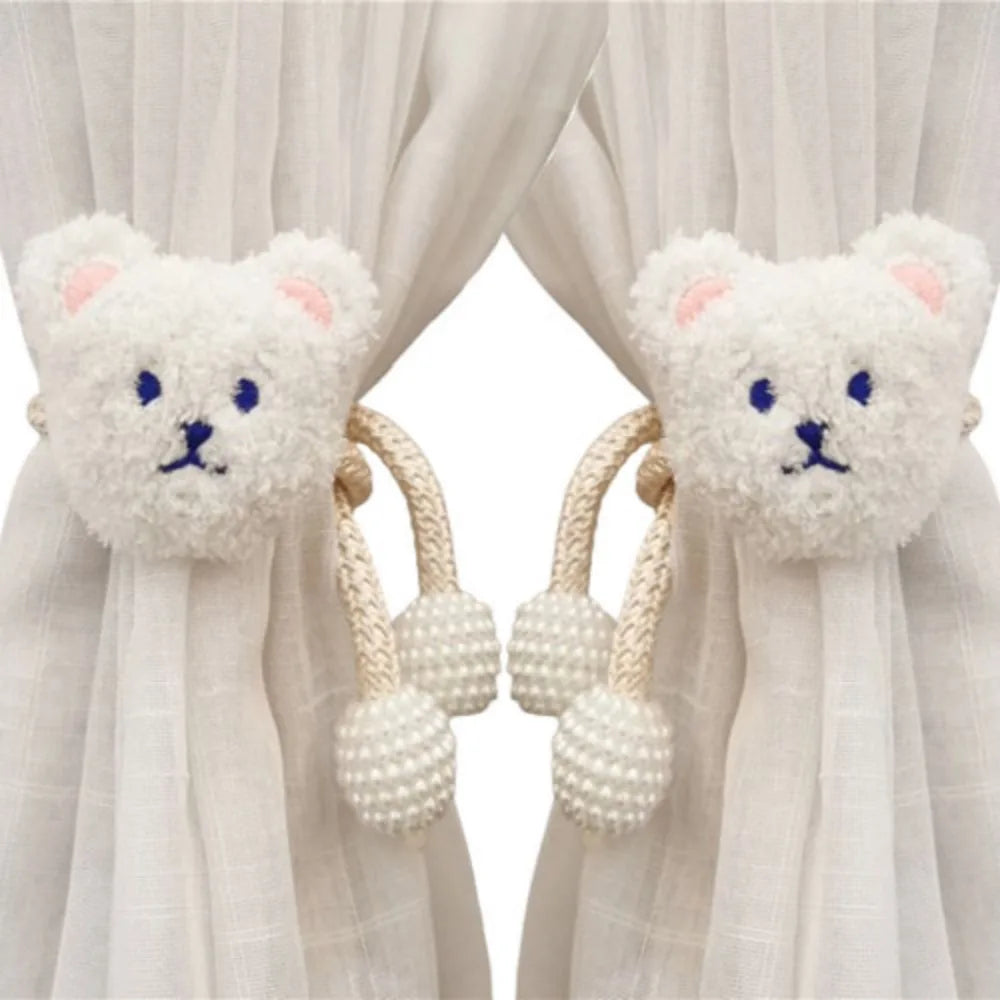 2Pcs Ins Cartoon Bear Curtain Cute Plush Window Curtain Buckles 3D Decorative Bear Curtain Tieback Curtain Accessories